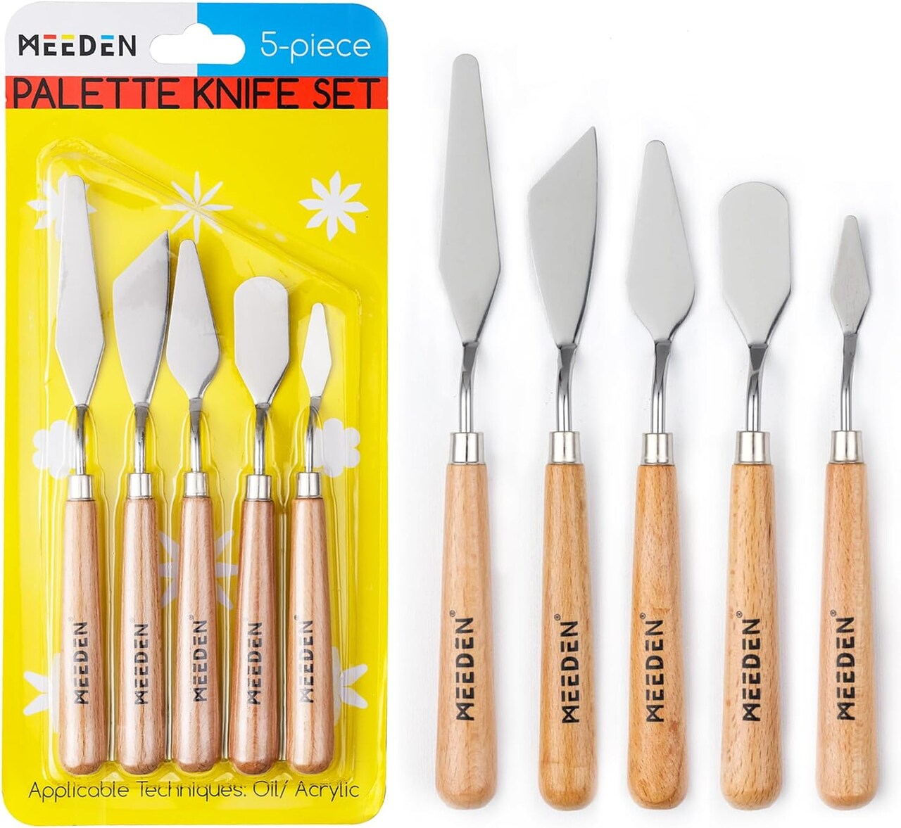 MEEDEN 5 Pieces Painting Knives, Stainless Steel Spatula Palette Knives Oil Paint Metal Pallet Knife with Wood Handle Art Tools for Watercolor Oil Acrylic Paint